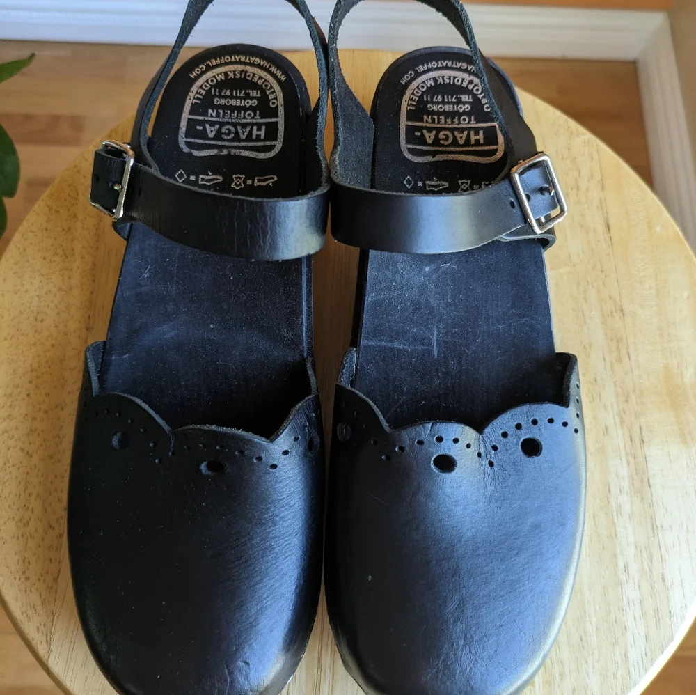 Black Women’s Leather Slingback Clogs